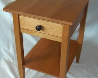 TWO Shaker inspired solid cherry end table with drawer and shelf