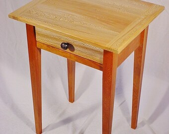 Shaker end table with quarter sawn sycamore top and drawer front