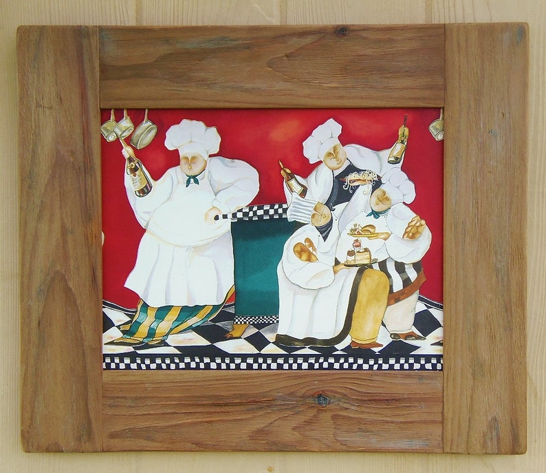 Whimsiclal Chefs wallpaper border framed in our distressed Etsy