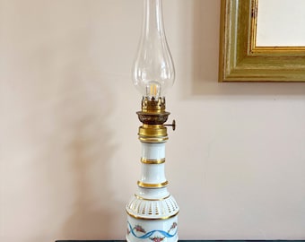 Antique French electric porcelain lamp (former oil), hand painted, handmade, from Paris
