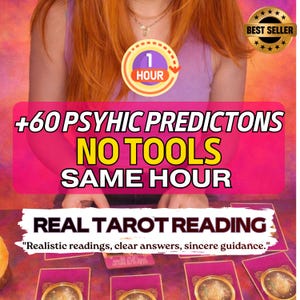 "A professional digital PDF report titled '60 Detailed Insights' displayed on a tablet and smartphone. The background features mystical elements like tarot cards, a glowing candle, and a crystal ball, emphasizing a fast, urgent psychic reading service."