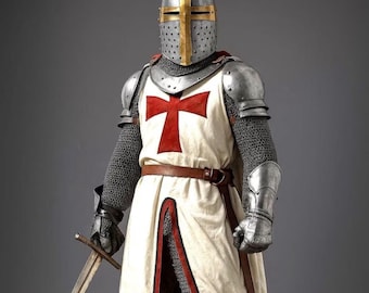 Medieval Templar Knight Armor Set: Polished Steel Crusader Suit