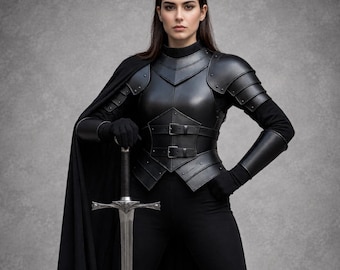 Warrior Women's Black Knight Armor Costume: Steel Gorget & Pauldrons - LARP Cosplay