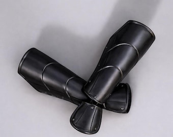 Black Steel Medieval Bracers | Knight Armor Forearm Protection for LARP, Cosplay, Renaissance