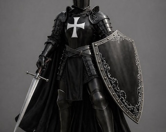 Black Knight Full Body Armor Suit, Medieval Crusader Costume, Gothic Plate Armor, LARP Cosplay