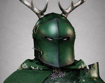 Handmade  Antler Barbuta Helmet, Medieval Steel Knight Armor, Cosplay Helmet. Gift For Him