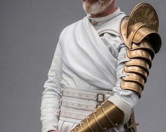 Fantasy Warrior Arm Armor & Waist Belt Set – Gold Single Pauldron, Bracer Costume Piece
