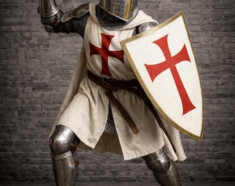 Templar Knight Full Armor Set with Shield | Medieval Crusader Steel Costume