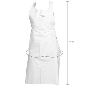 Pode incluir: Avental de pl&aacute;stico branco com al&ccedil;as ajust&aacute;veis. Mede 124 cm de altura, 35 cm de largura no pesco&ccedil;o e 67 cm de largura na parte inferior.