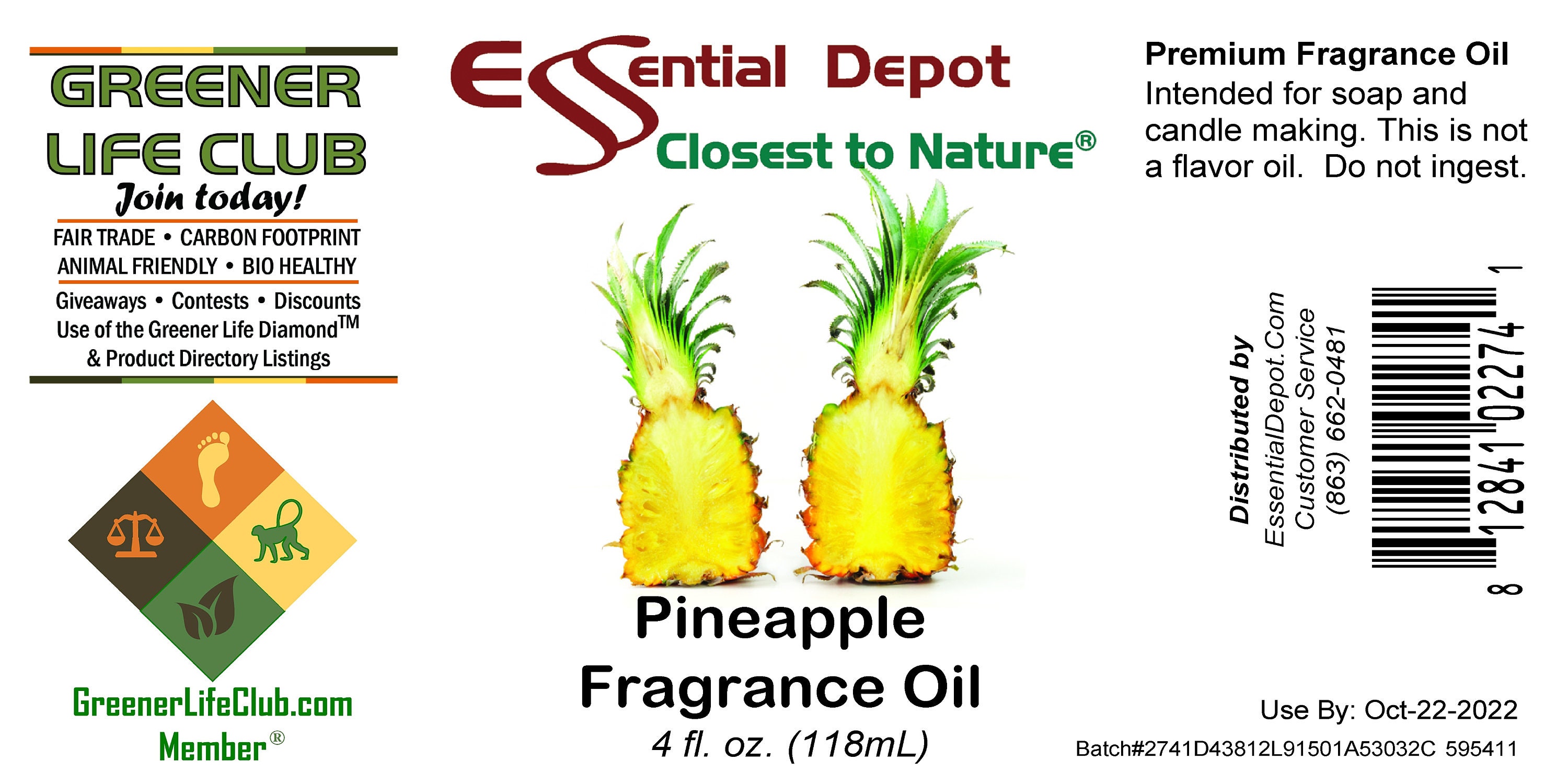 US Organic Pineapple Fragrance Oil (Oil Soluble), USDA Certified Organic,  for Candle, Soap Making, DIY Projects, and Small Businesses_2 fl oz