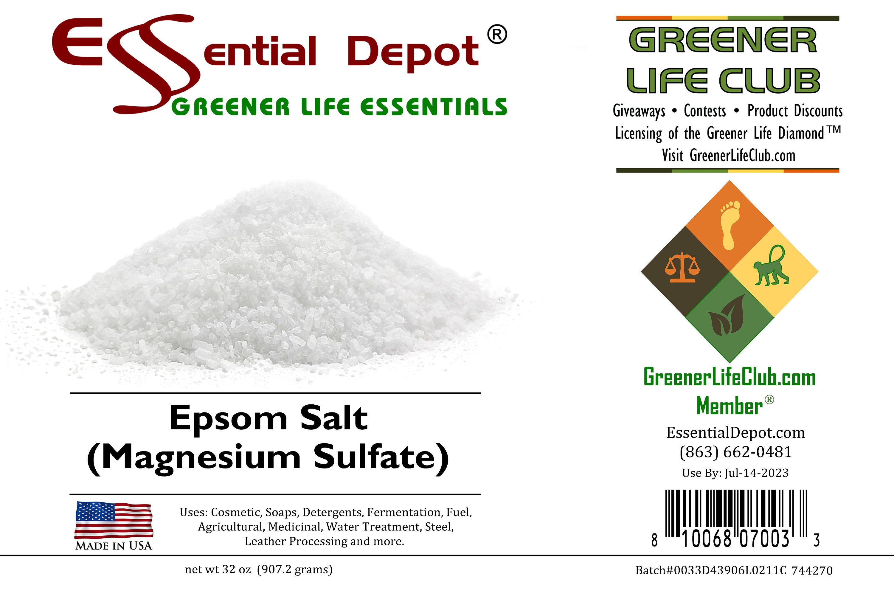 Epsom Salt (Magnesium Sulfate) Agricultural Grade Bulk (1 Pound)