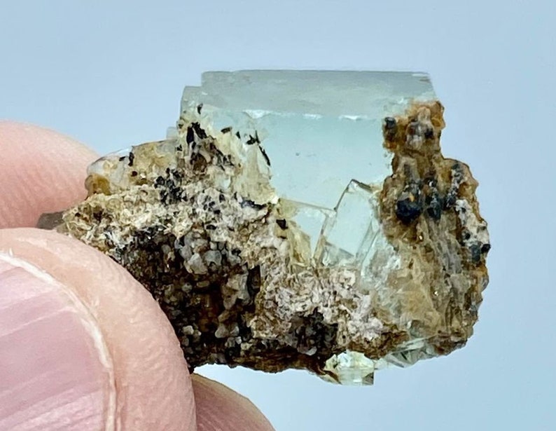 Sea Green Fluorite Crystal on the Matrix