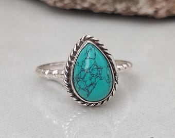 Turquoise Sterling Silver Ring, Minimalist Birthstone Jewelry, Natural Gemstone, Simple Daily Wear Ring