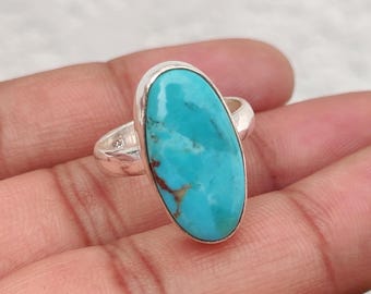 Kingman Mohave Turquoise Ring, 925 Sterling Silver Gemstone Jewelry, December Birthstone, Natural Artisan Jewelry