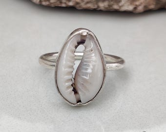 Cowrie Shell Gemstone Ring, 925 Sterling Silver Birthstone Ring, Ocean Inspired Jewelry, Gift Item