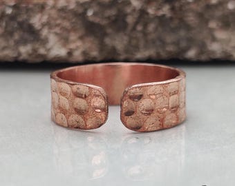 Solid Copper Hammered Ring, Minimalist Adjustable Thumb Band, Unique Statement Jewelry For Unisex