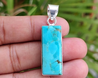 Handcrafted - Kingman Turquoise Pendant | 925 Sterling Silver Necklace | Southwestern Style Pendant