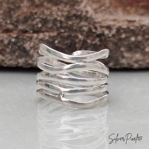 925 Sterling Silver Multi-Band Ring, Wavy Wrap Statement Band, Boho Layered Jewelry, Unisex Ring