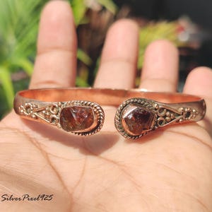 Bracelet jonc fait main en cuivre citrine brut, bracelet en pierres précieuses naturelles pour femme et unisexe