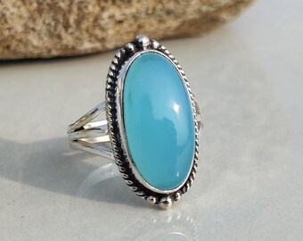Aqua Chalcedony Ring, 925 Silver Handmade Women Boho Jewelry, Engagement Gift for Her