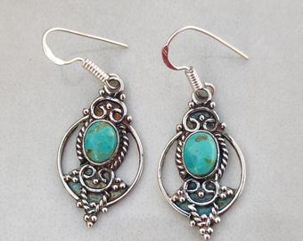Kingman Turquoise Earrings, 925 Silver Statement Earrings, Southwestern Jewelry