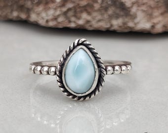 Genuine Larimar Ring | Sterling Silver Minimalist Promise Birthstone Jewelry | Gift For Birthday