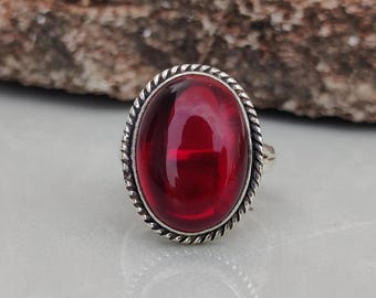 Red Garnet Oval Ring, 925 Sterling Silver Handmade Artisan Jewelry, December Birthstone Gift For Her