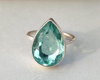 Aquamarine Ring, Handmade Sterling Silver Gemstone, Women Boho Jewelry, Gift for Her