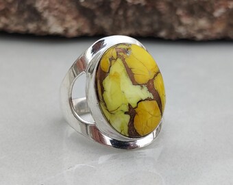 Honey Dahlia Turquoise Ring, Handmade Boho Artisan Ring, 925 Sterling Silver Jewelry, December Birthstone Gift For Her