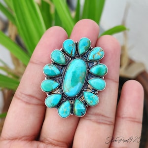 Natural Kingman Turquoise Floral Ring | 925 Sterling Silver Boho Jewelry | Gift For Her
