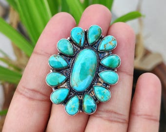 Natural Kingman Turquoise Floral Ring | 925 Sterling Silver Boho Jewelry | Gift For Her