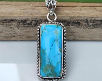 Kingman Turquoise Handcrafted Pendant, 925 Sterling Silver Necklace, Birthstone Jewelry For Women