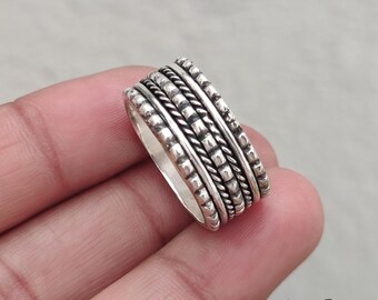 Handmade Sterling Silver Five Tone Spinner Ring, Twisted Spinner Band, Boho Meditation Fidget Jewelry