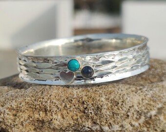 Hammered Turquoise & Labradorite Spinner Bangle | Women Meditation Fidget Jewelry