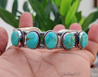 Kingman Turquoise Heavy Bangle | Handmade 925 Sterling Silver Boho Jewelry | Multi Gemstone Bracelet | Southwestern Bangle