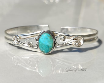 Genuine Kingman Turquoise Cuff Bracelet, Sterling Silver Bangle, Designer Boho Bracelet