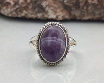 Amethyst Statement Ring, Sterling Silver Women's Ring, Oval Gemstone, Handmade Boho Gift For Her