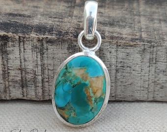 Genuine Kingman Turquoise Pendant | Sterling Silver Oval Gemstone Necklace | Gift For Birthday
