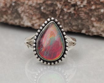 Red Triplet Opal Ring, 925 Sterling Silver Handmade Jewelry, Vintage Boho  Style, Unique Birthday Gift