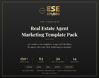 Real Estate Marketing Template Pack | 150+ Realtor Templates | Social Media Content, Email Scripts, Lead Generation Toolkit, Content Calenda