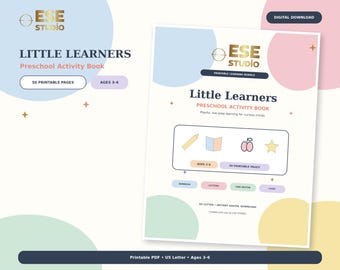 Preschool Activity Book Printable | 50 Learning Worksheets | Homeschool Busy Book | Montessori Activities | Kids Ages 3-6 PDF