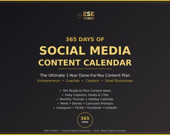 365 Social Media Content Calendar | Ideas for Instagram, TikTok, Facebook (Digital Download)