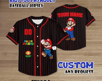 Camiseta de béisbol personalizada de Mario, atuendo del equipo de Super Mario, camiseta de personajes del juego