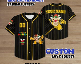 Camiseta de béisbol personalizada de Bowser, atuendo del equipo de Super Mario, regalo de béisbol para niños
