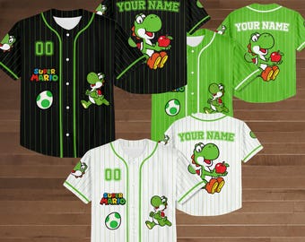 Custom Yoshi Green Baseball Jersey, Super Mario Team Outfit, Baseball gift for Kids