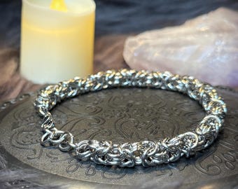 Silver Valkyrie – Stainless Steel Byzantine Bracelet, Hypoallergenic (7mm -16 gauge )