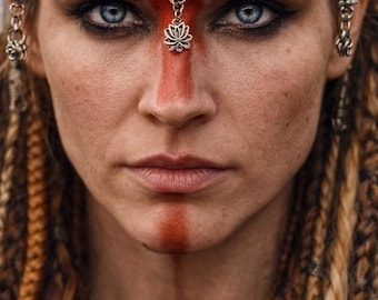 Handwoven Stainless Steel Chainmail Jewelry Headpiece – Viking Crown with Blue Beads, Lotus Charm