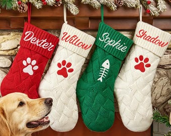 Calza di Natale personalizzata in maglia ricamata per animali domestici e famiglia, regali di Natale 2026