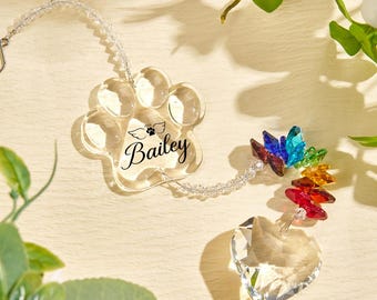 Memoriale personalizzato per animali domestici, acchiappasole a ponte arcobaleno, lapide per animali domestici, ornamento commemorativo, regalo di condoglianze per animali domestici, regalo di ricordo per la perdita di un animale domestico.