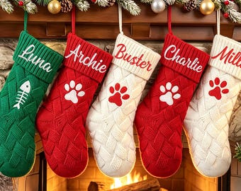 Calza di Natale ricamata 2026, calza per animali domestici lavorata a maglia, calza di Natale personalizzata con nome, calze per le feste in famiglia per cani e gatti.